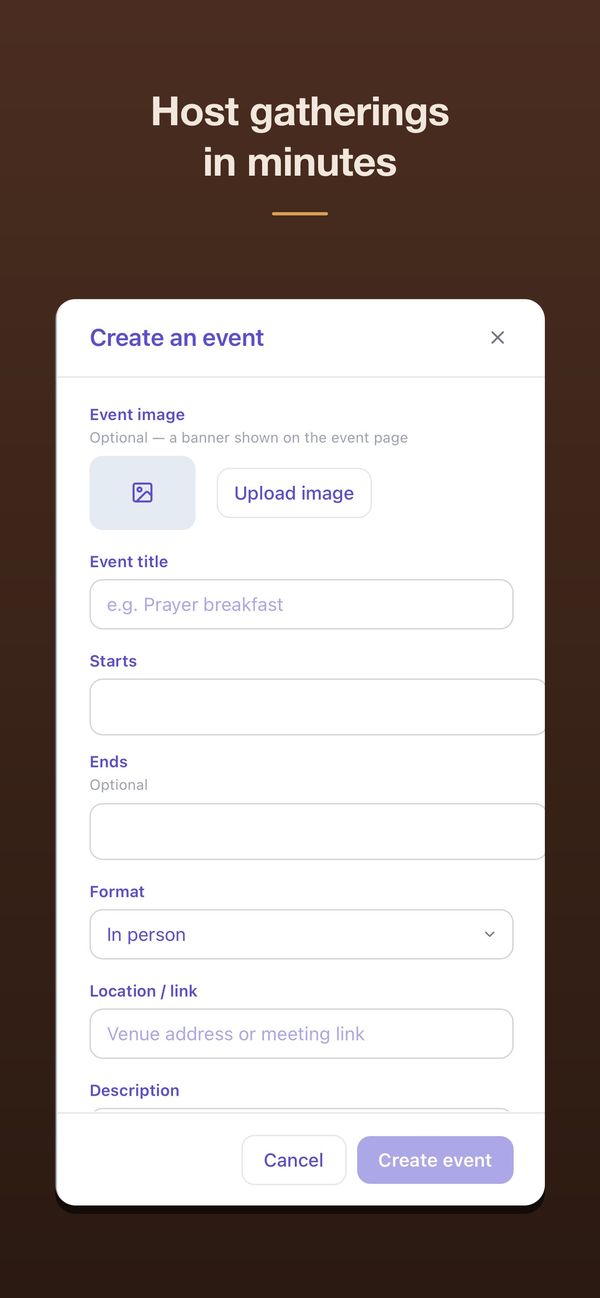Host gatherings in minutes, with the create event form